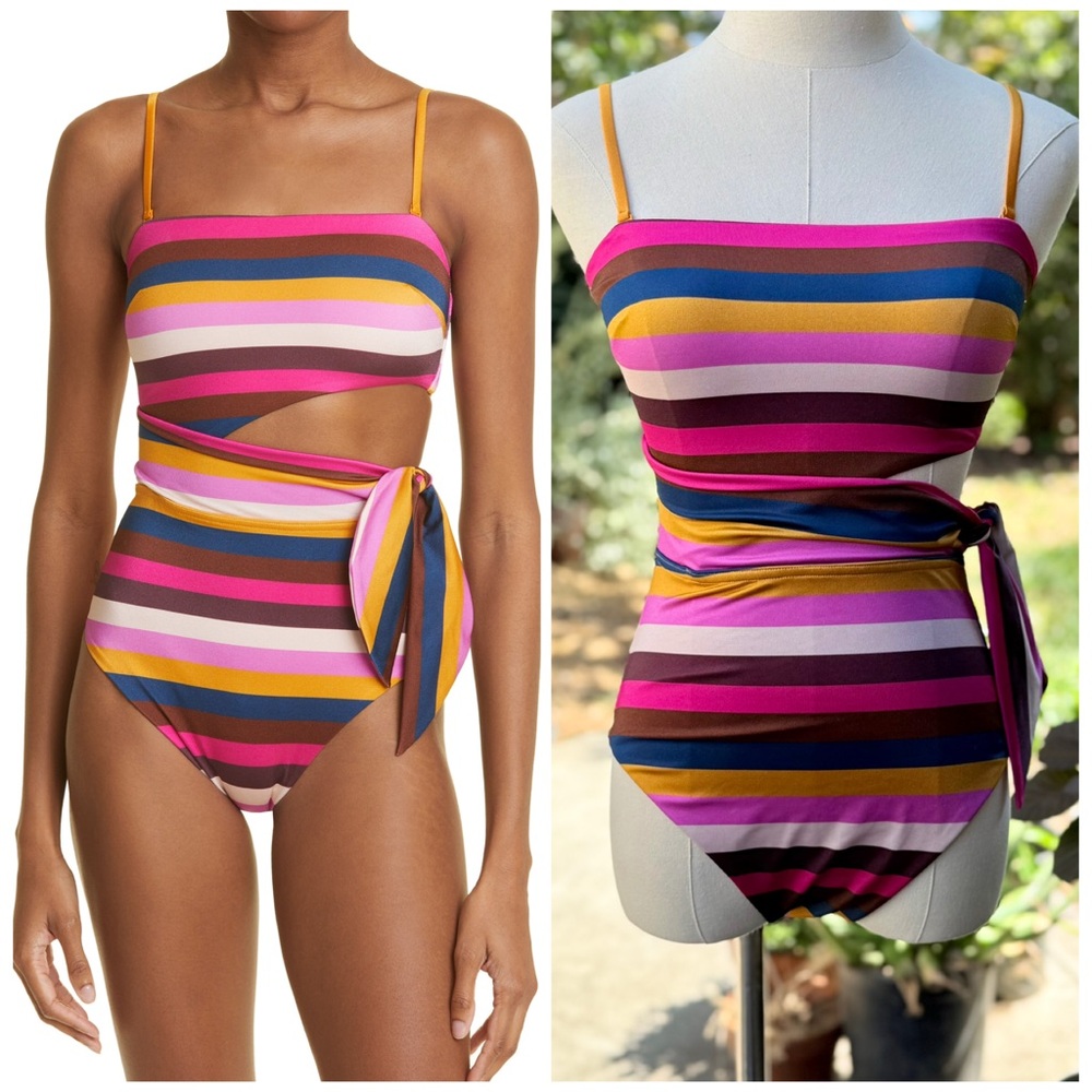 ZIMMERMANN 2 // Women’s 6 8 Ginger Stripe Convertible Scarf Tie Cutout Swimsuit